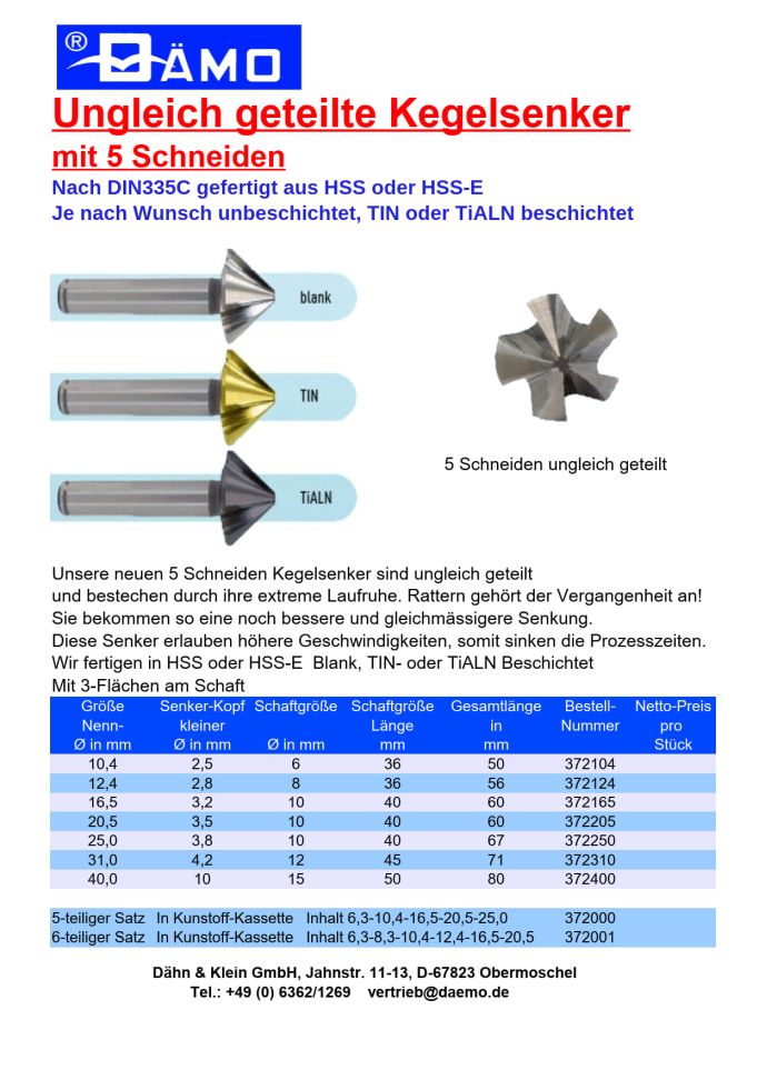 Kegelsenker mit 5 Schneiden